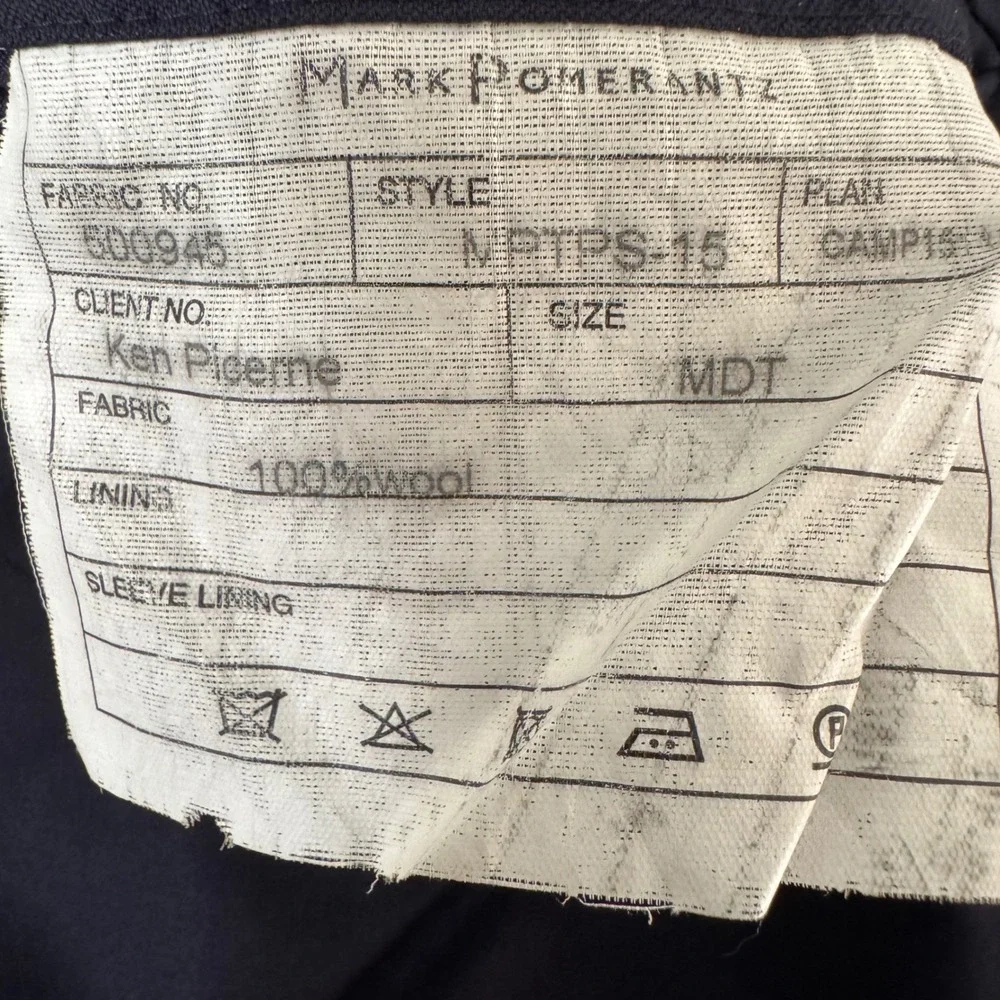 Mark Pomerantz 33x28.5 Navy Blue Wool‎ Flat Front Tailored Men's Dress Pants